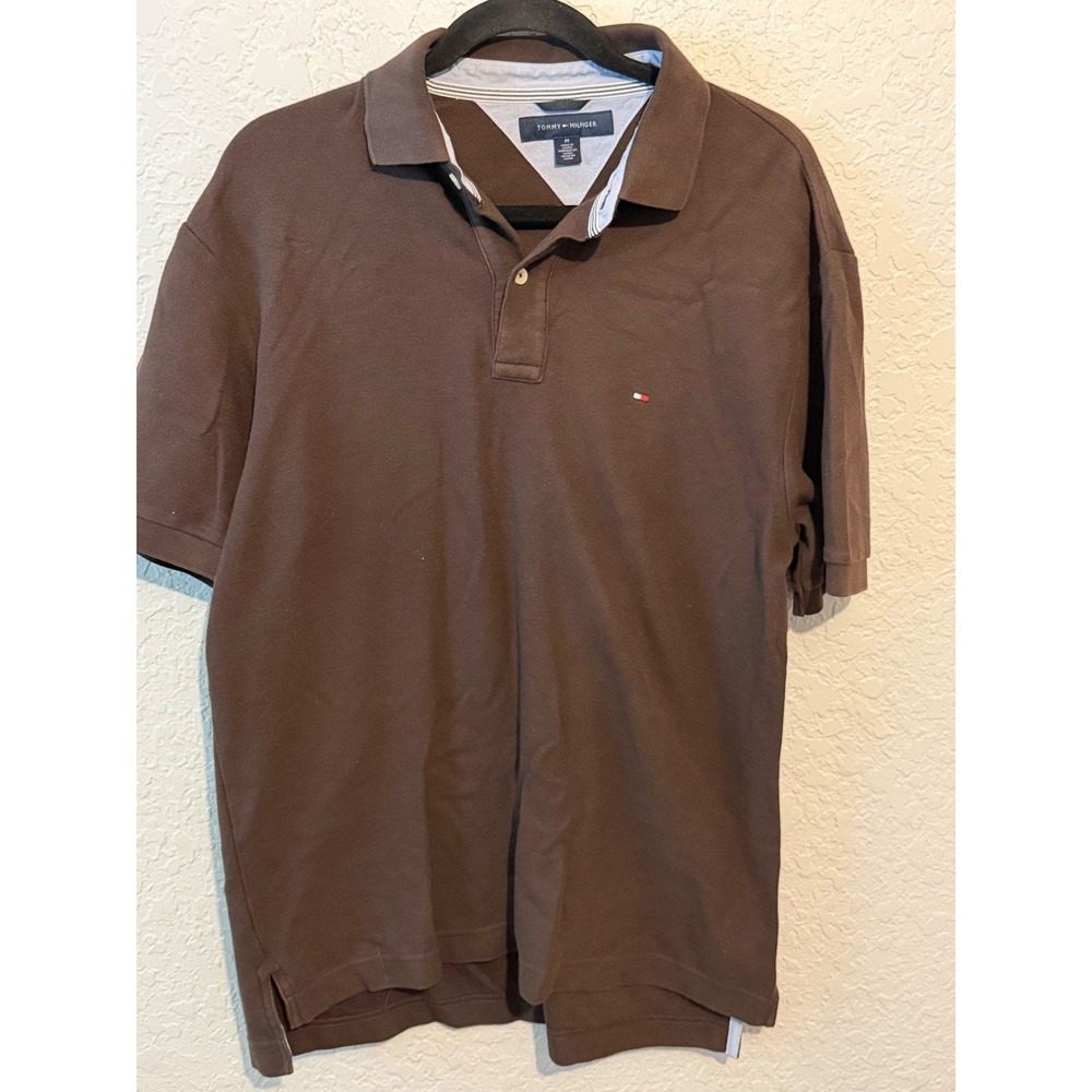 Tommy Hilfiger Polo Shirt Medium Brown Preppy Classic Casual